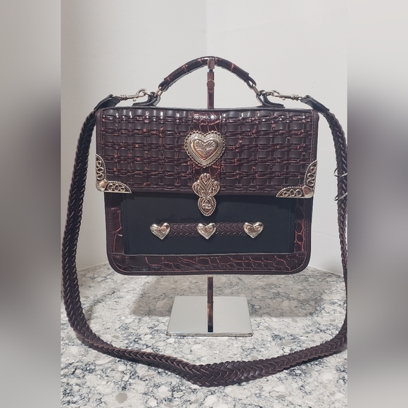 unbranded Handbags - Western Croc Embossed Weaved Turnlock Briefcase Organizer Crossbody Purse